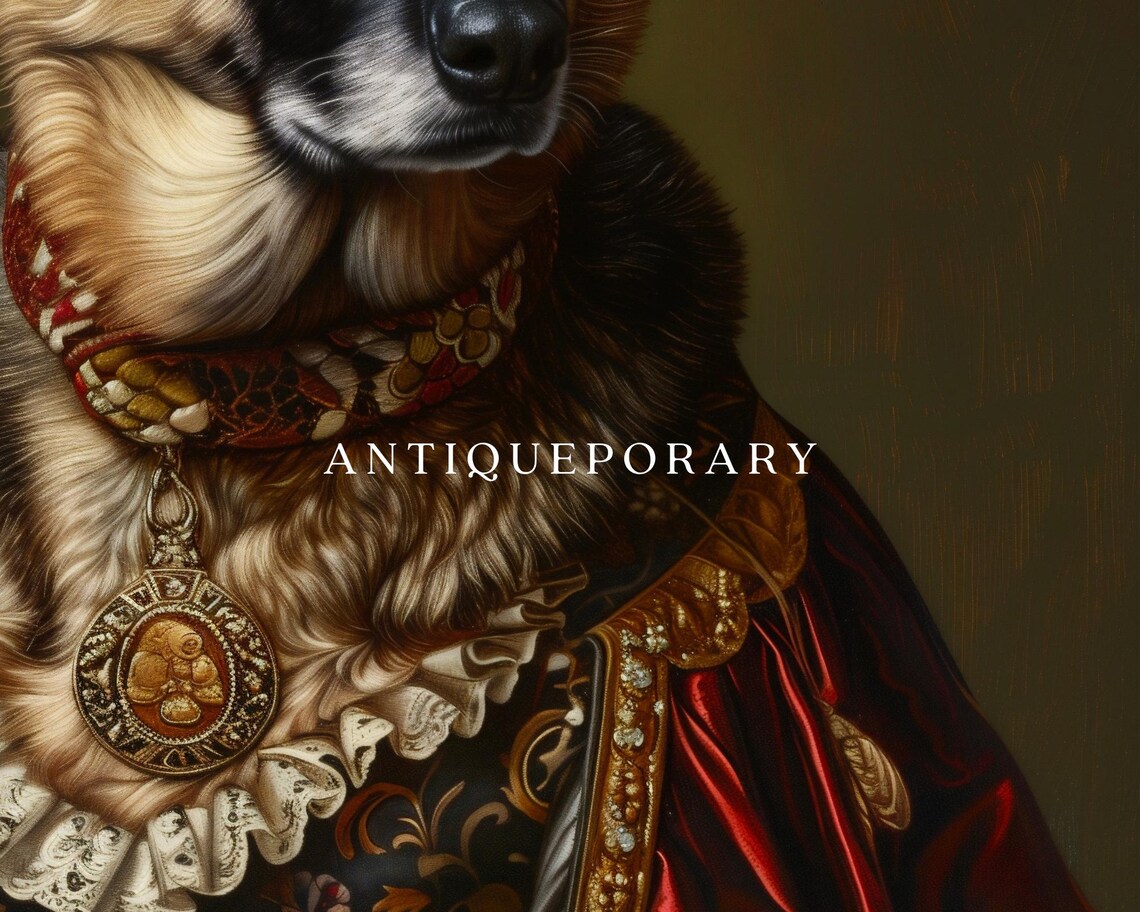 German Shepherd in Royal Red Cape with Medallion Portrait Poster - Image 2