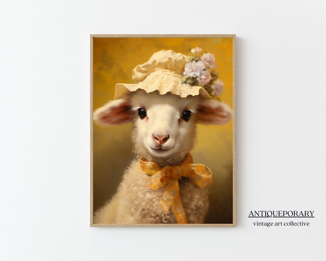 Baby Sheep Vintage Portrait Victorian Animal Portrait Dressed Animal Print Cute Farm Animal Renaissance Animal Art Animal Lover Gift