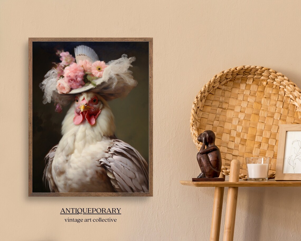 Royal Lady Hen Floral Hat Elegant Vintage Animal Portrait Poster - Image 2