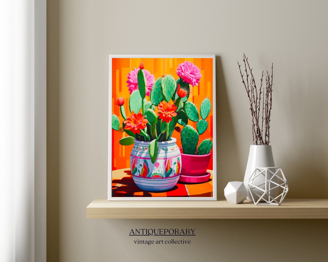 Bold Blooming Mexican Cactus Still Life Colorful Pop Art Poster - Image 3