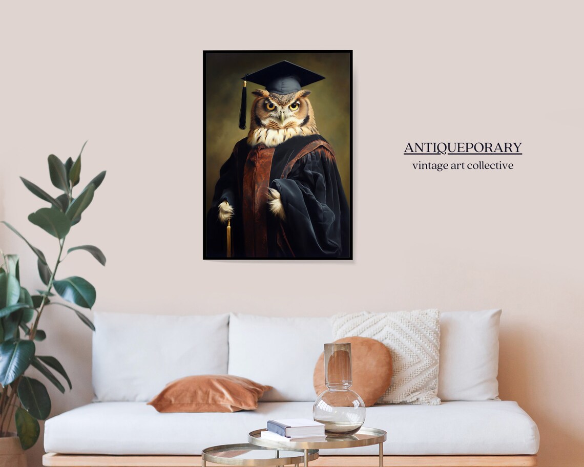 Owl Graduate in Cap and Gown Holding Diploma Portrait Poster - Image 6