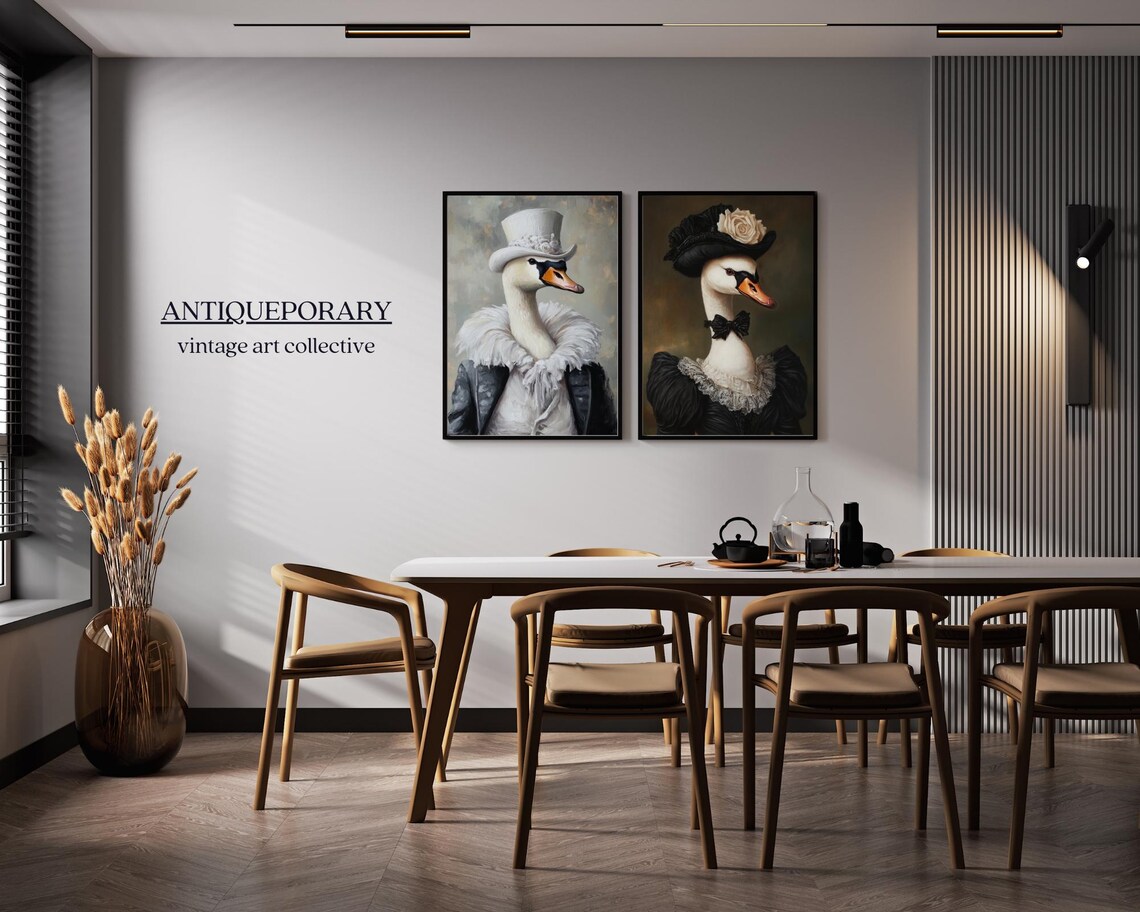 White Swan in Top Hat with Feathered Collar Vintage Portrait Poster - Image 5