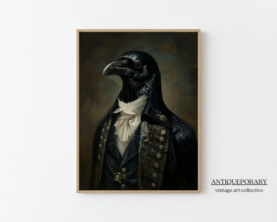 Victorian Animal Portrait Dressed Animal Print Royal Crow Poster Altered Art Renaissance Animal Art Animal Lover Gift