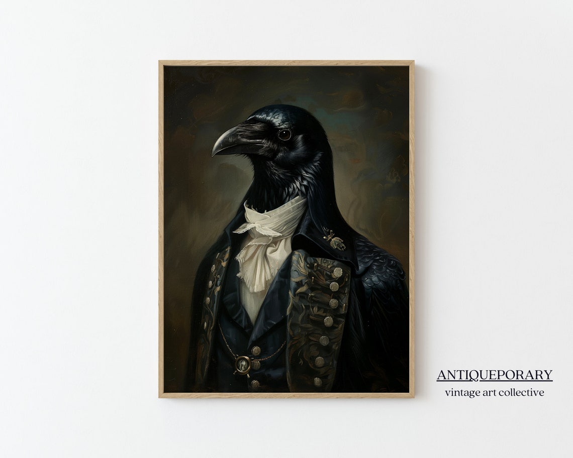 Royal Black Crow Victorian Gentleman Dark Coat Portrait Poster