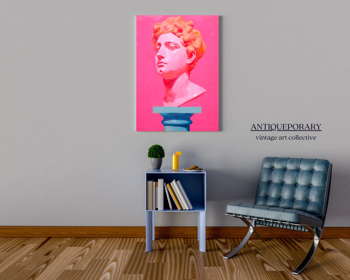 Pink Greek Bust Statue Painting Hot Pink Background Modern Art Poster - Image 4