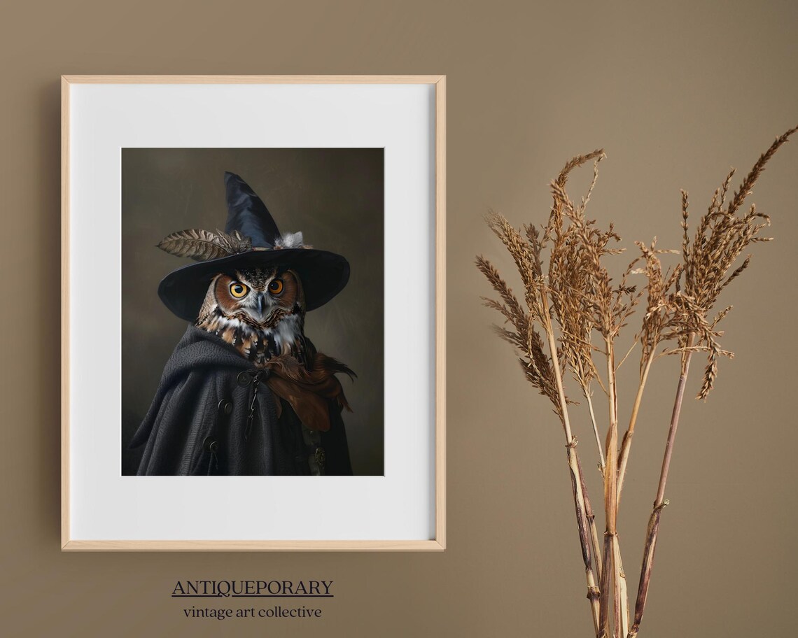 Witch Hat Owl Portrait Halloween Cloak Vintage Style Painting Poster - Image 7