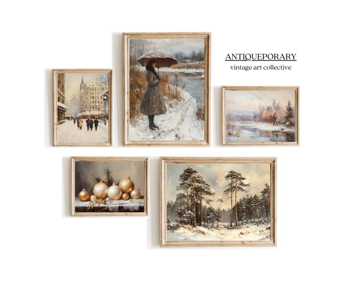 Snowy Pine Forest Winter Landscape Muted Vintage Painting Poster - Image 4