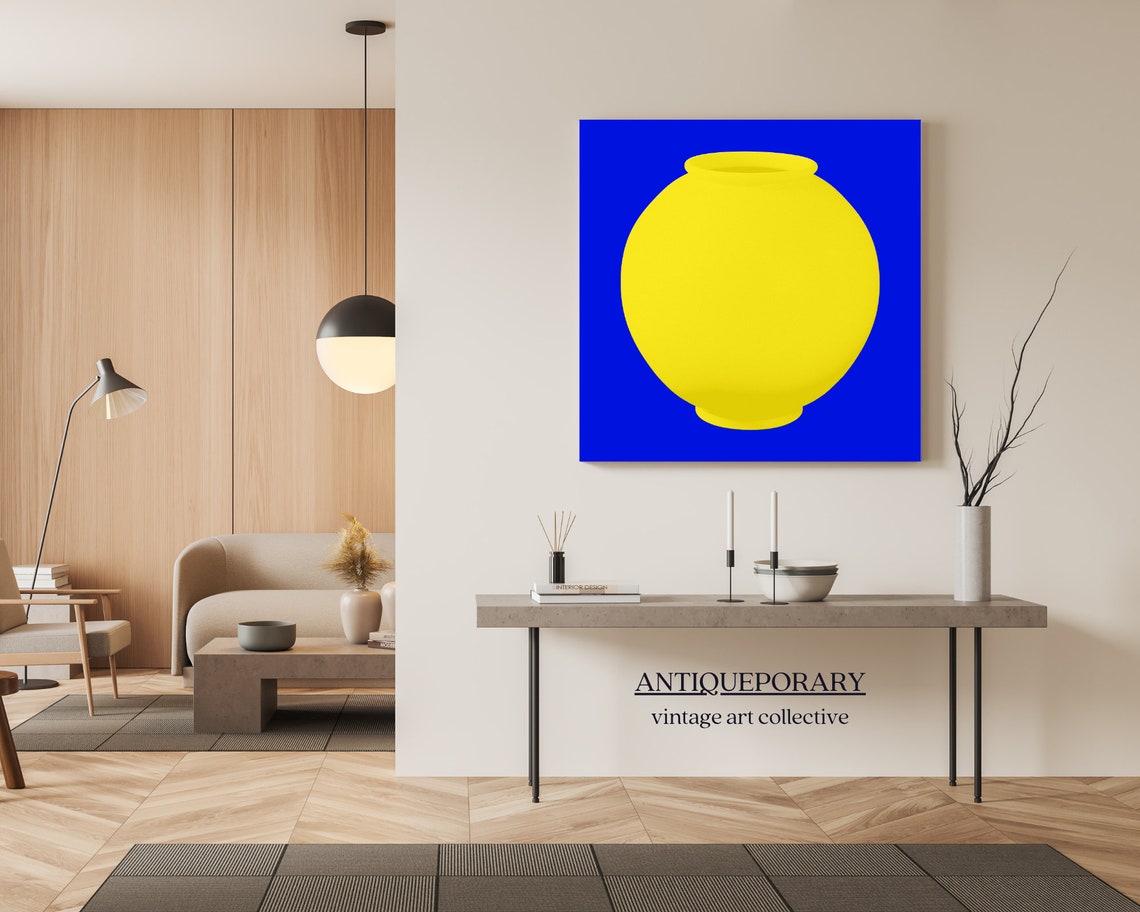 Bold Bright Yellow Vase Silhouette on Cobalt Blue Pop Art Poster - Image 7