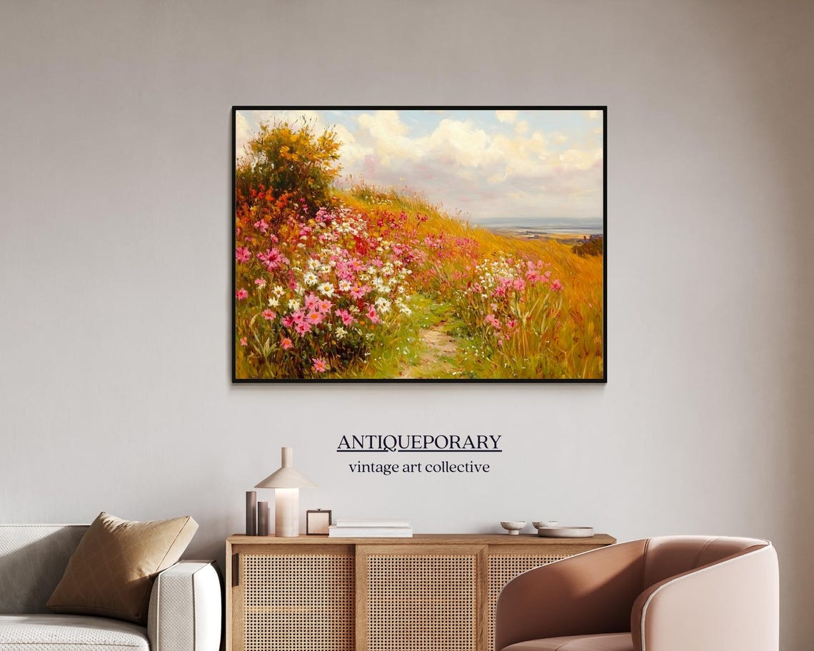 Wildflower Field Landscape Oil Painting Vintage Sunset Landscape Art Print Country Field Wall Art Nature Art - Image 5