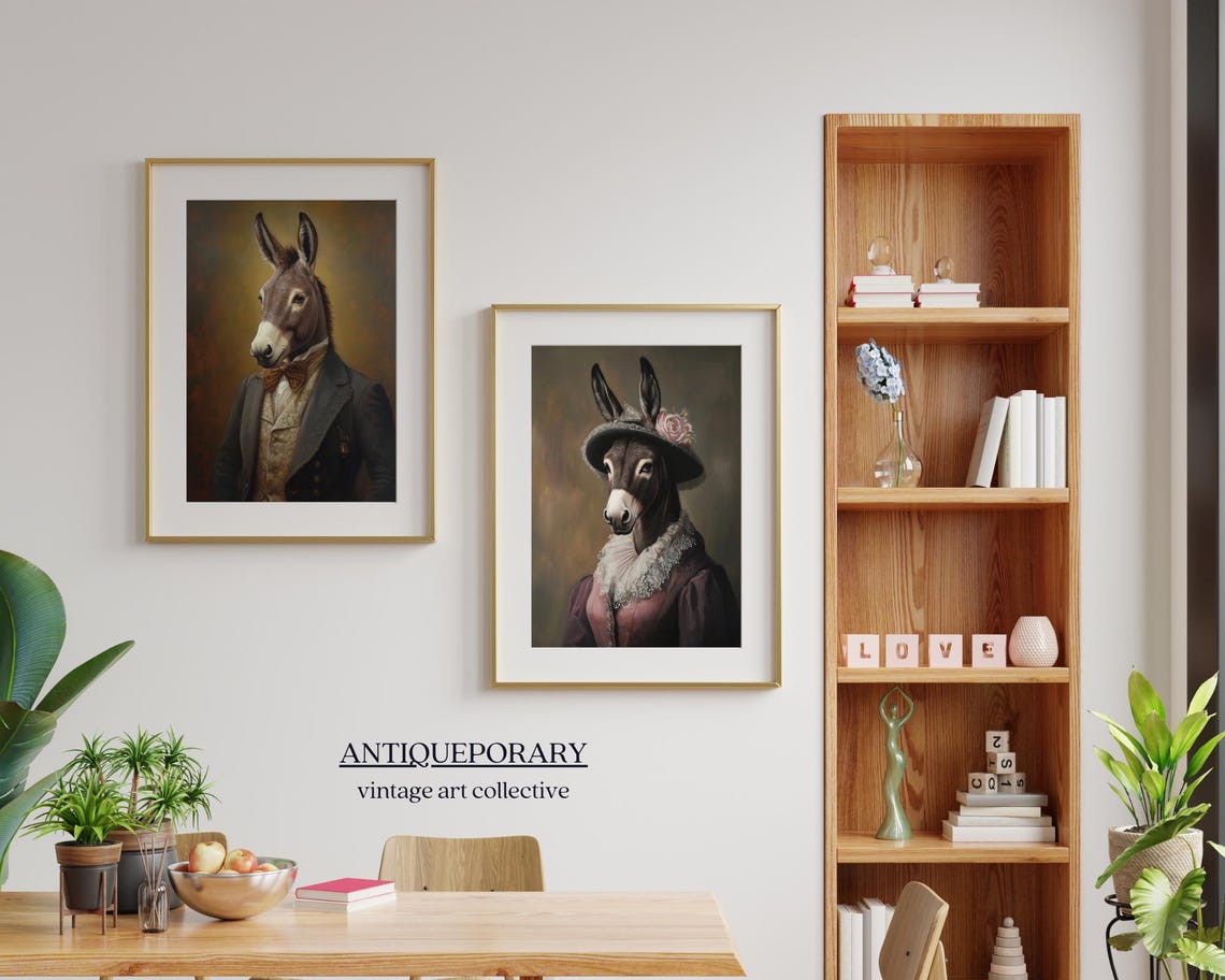Donkey Gray Suit Gold Bow Tie Gentleman Victorian Portrait Poster - Image 4