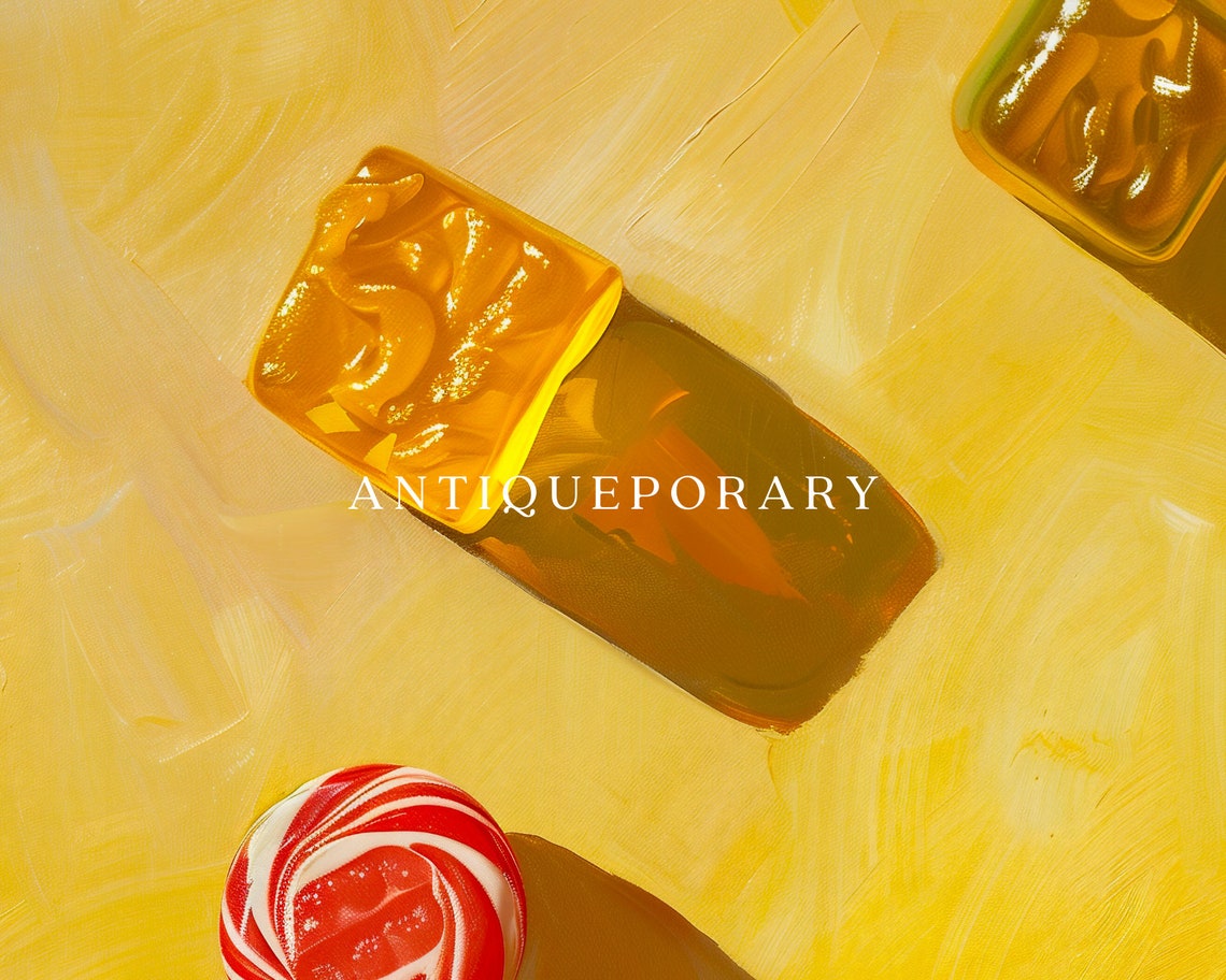 Candy Pieces Long Shadows on Yellow Background Playful Pop Art Poster - Image 3