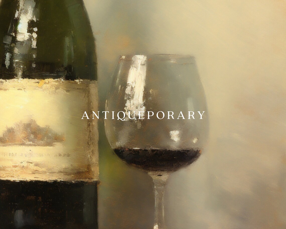 Red Wine Bottle and Filled Glass Vintage Kitchen Still Life Print - Image 2