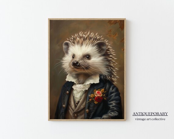 Hedgehog Gentleman Coat Rose Boutonniere Vintage Animal Portrait Poster