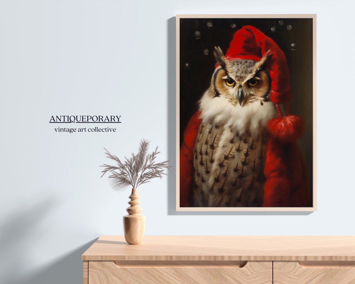 Christmas Santa Owl Vintage Portrait Dressed Animal Print Festive Wall Art Christmas Animal Wall Art Vintage Xmas Art Print - Image 6