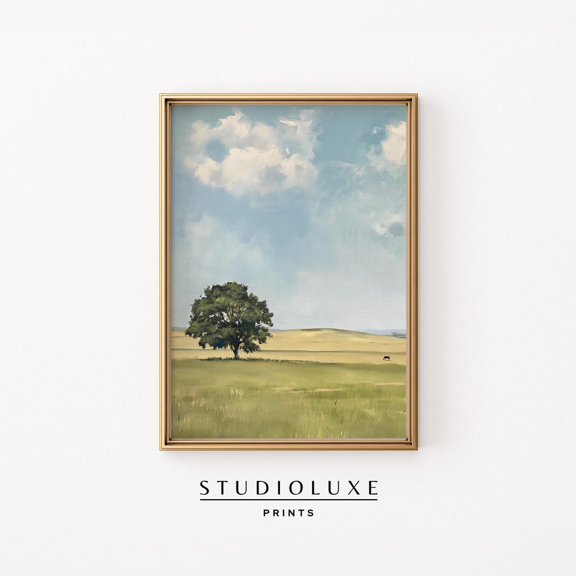 Texas Prairie Lone Tree Minimal Western Landscape Art Poster
