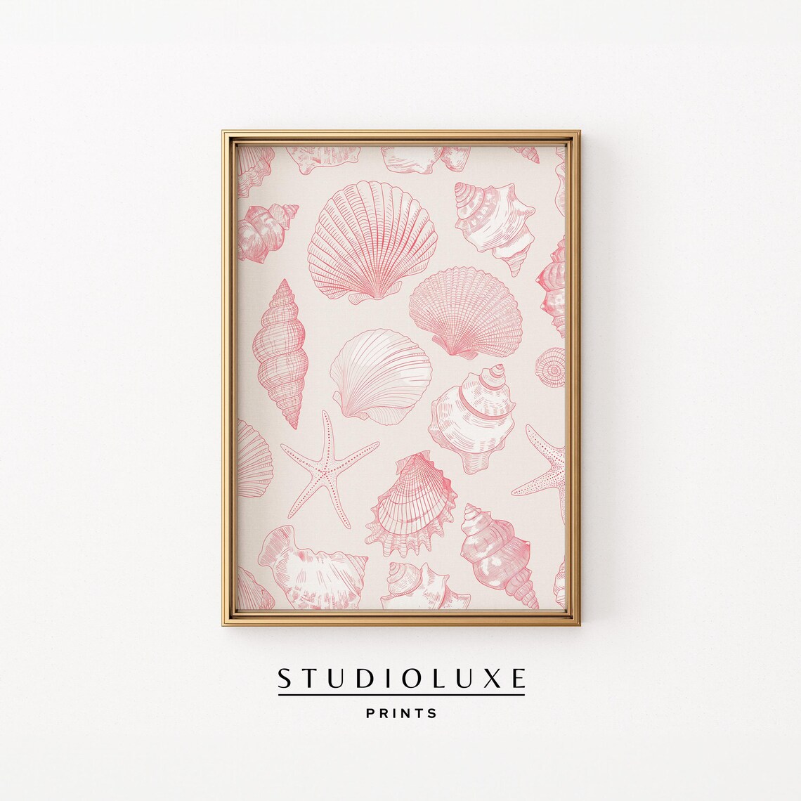 Seashell Pattern Art Print, Coastal Preppy Decor