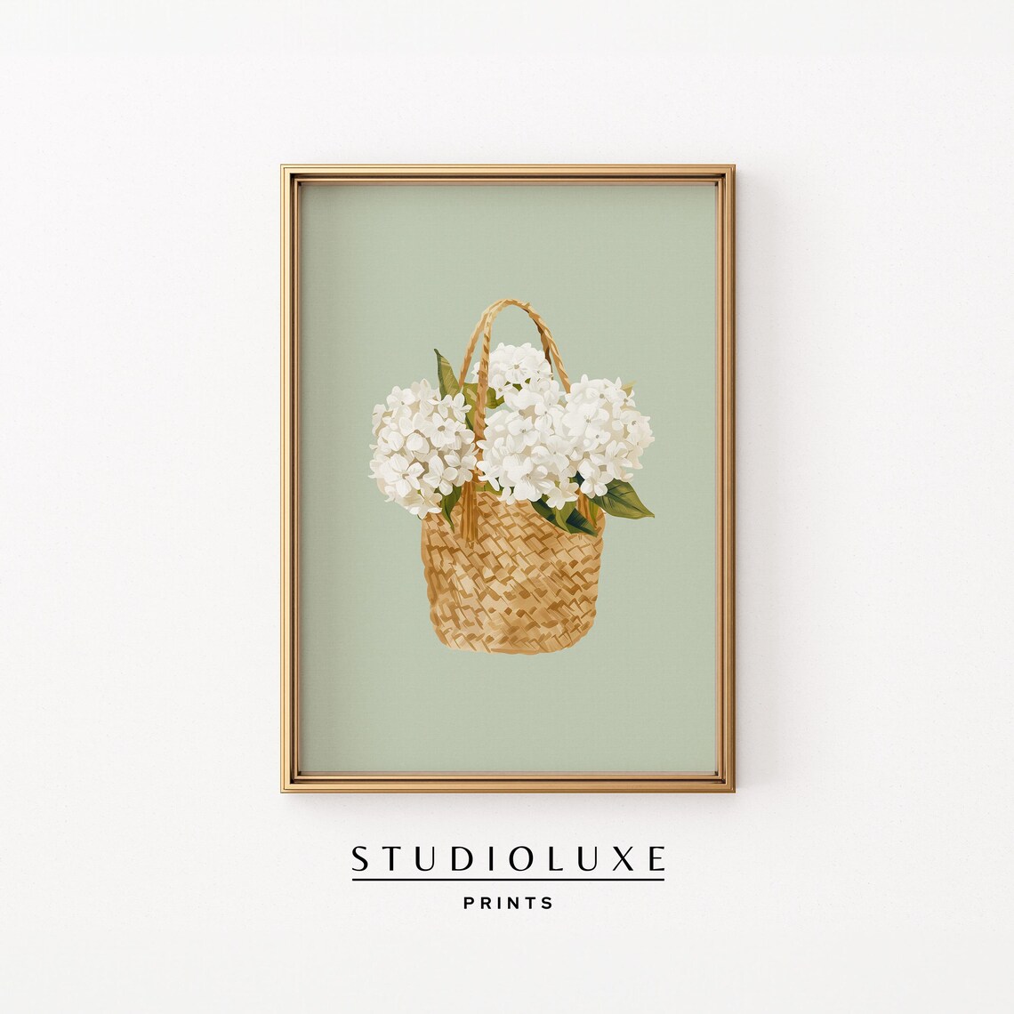 Hydrangea Basket Print, Coastal Floral Wall Art