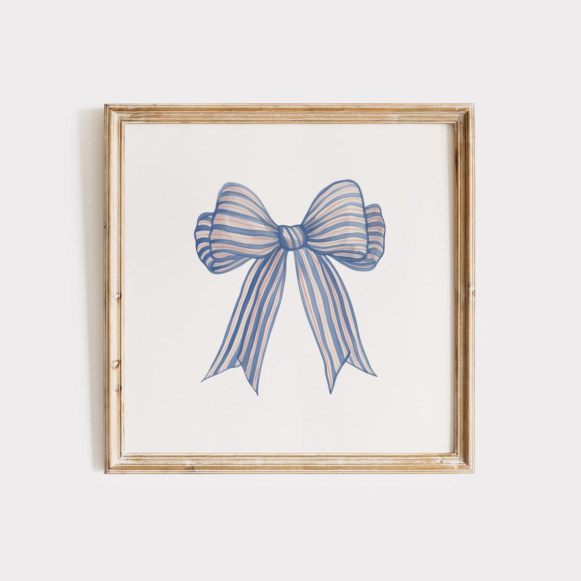Soft Blue and Cream Striped Watercolor Bow Ribbon Square Poster