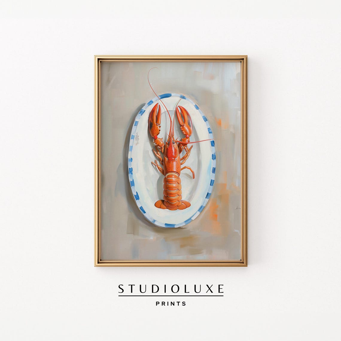 Whole Lobster on a Platter Coastal Kitchen Painting Art Poster