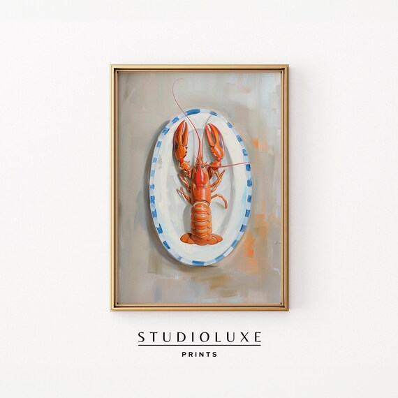 Lobster Platter Print Coastal Granddaughter Prints Kitchen Wall Art Airbnb Decor Beachy