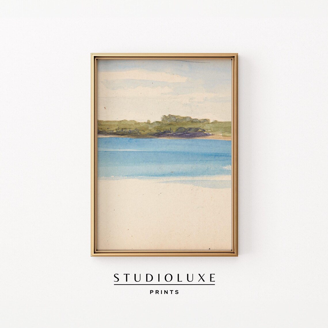 Minimalist Beach Shoreline Waves Watercolor Serene Coastal Poster
