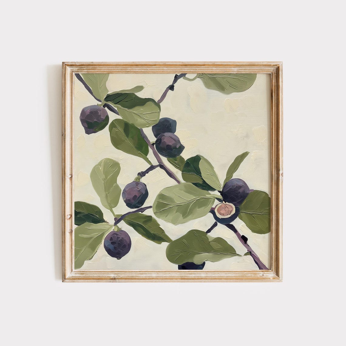 Dark Ripe Figs Hanging Among Broad Green Leaves Botanical Poster