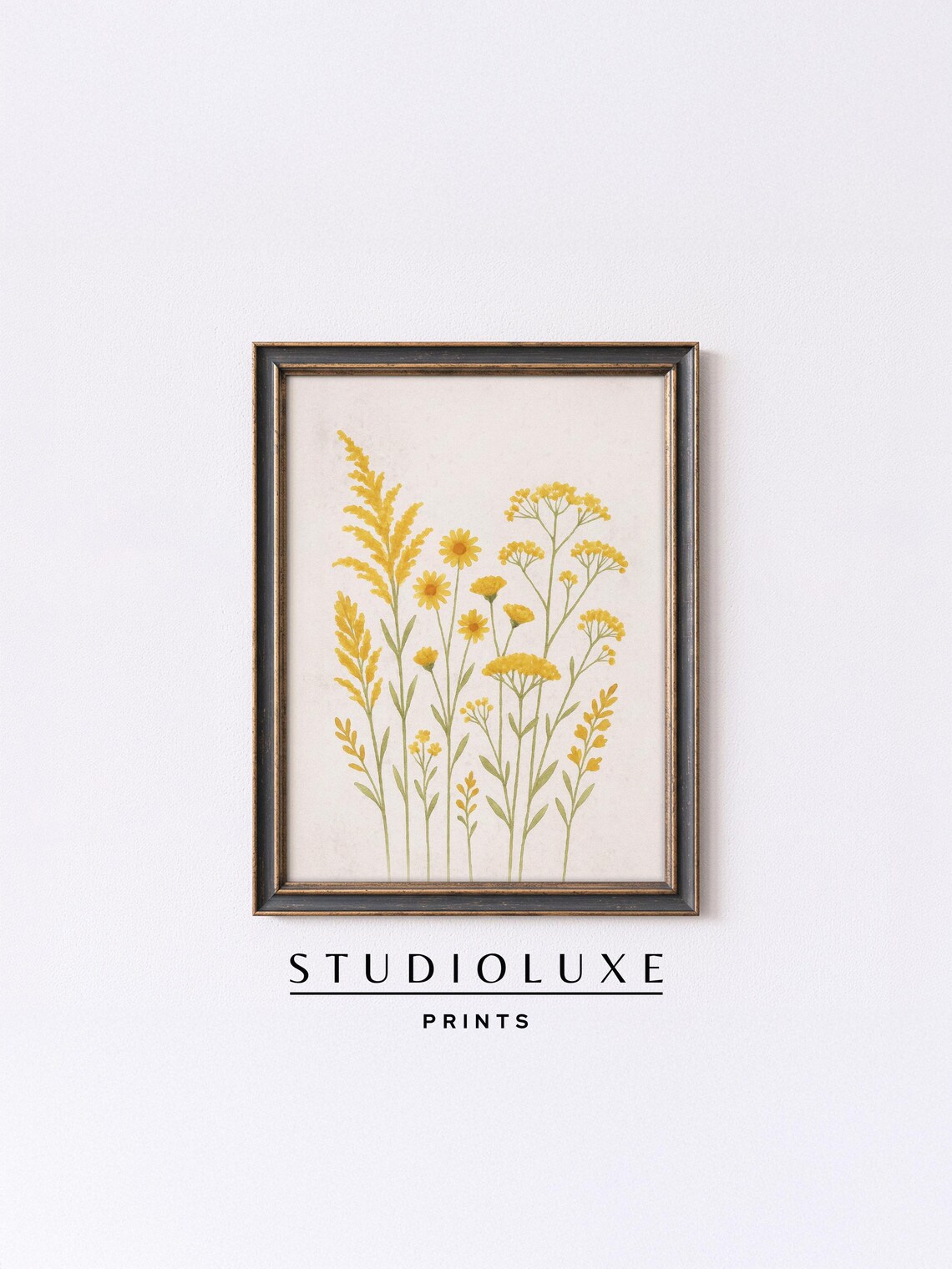 Golden Yellow Wildflower Bouquet Poster, Watercolor Botanical Illustration
