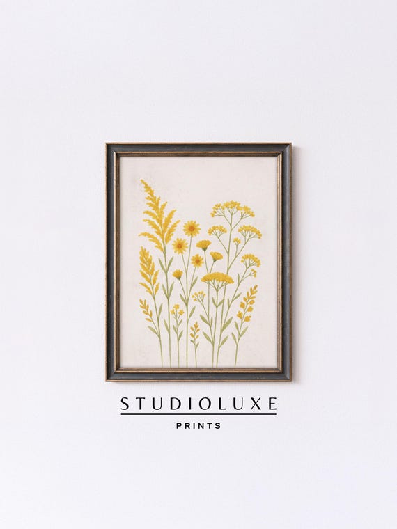 Fall Wall Art Golden Flower Print Autumn Botanical Illustration Rustic Home Decor Farmhouse Floral 113