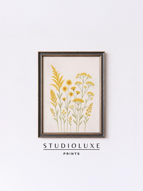 Golden Yellow Wildflower Bouquet Poster, Watercolor Botanical Illustration