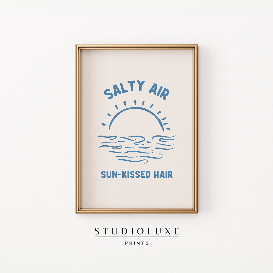 Salty Air Sun Kissed Hair Quote With Sun Over Waves Art Poster