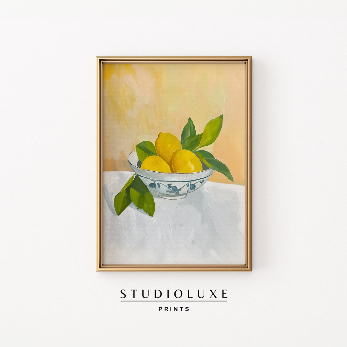Lemon Bowl Yellow Oil Painting Citrus Fruit Kitchen Still Life Poster