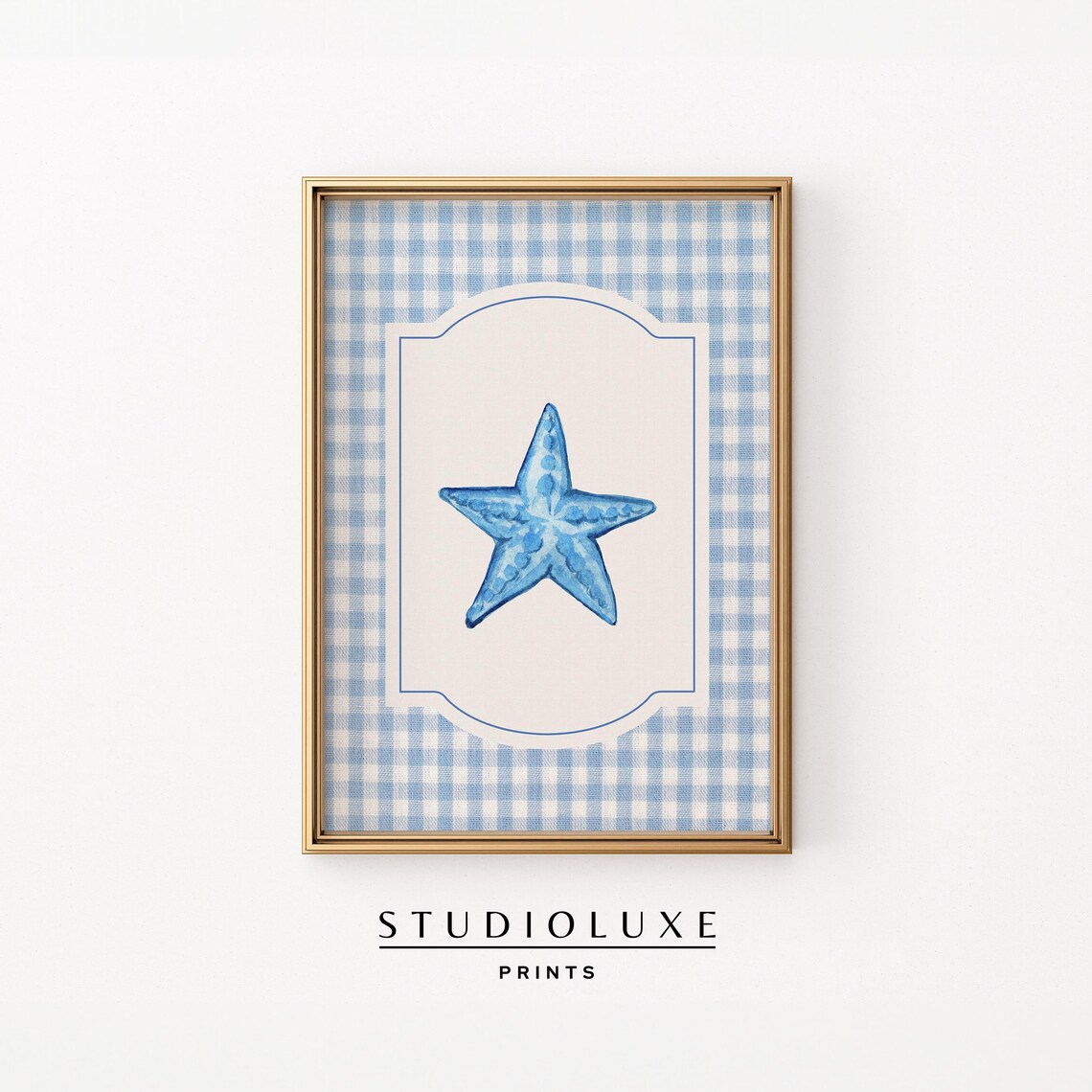 Gingham Starfish Print Coastal Wall Art Granddaughter Prints Kitchen Decor Trendy Apartment