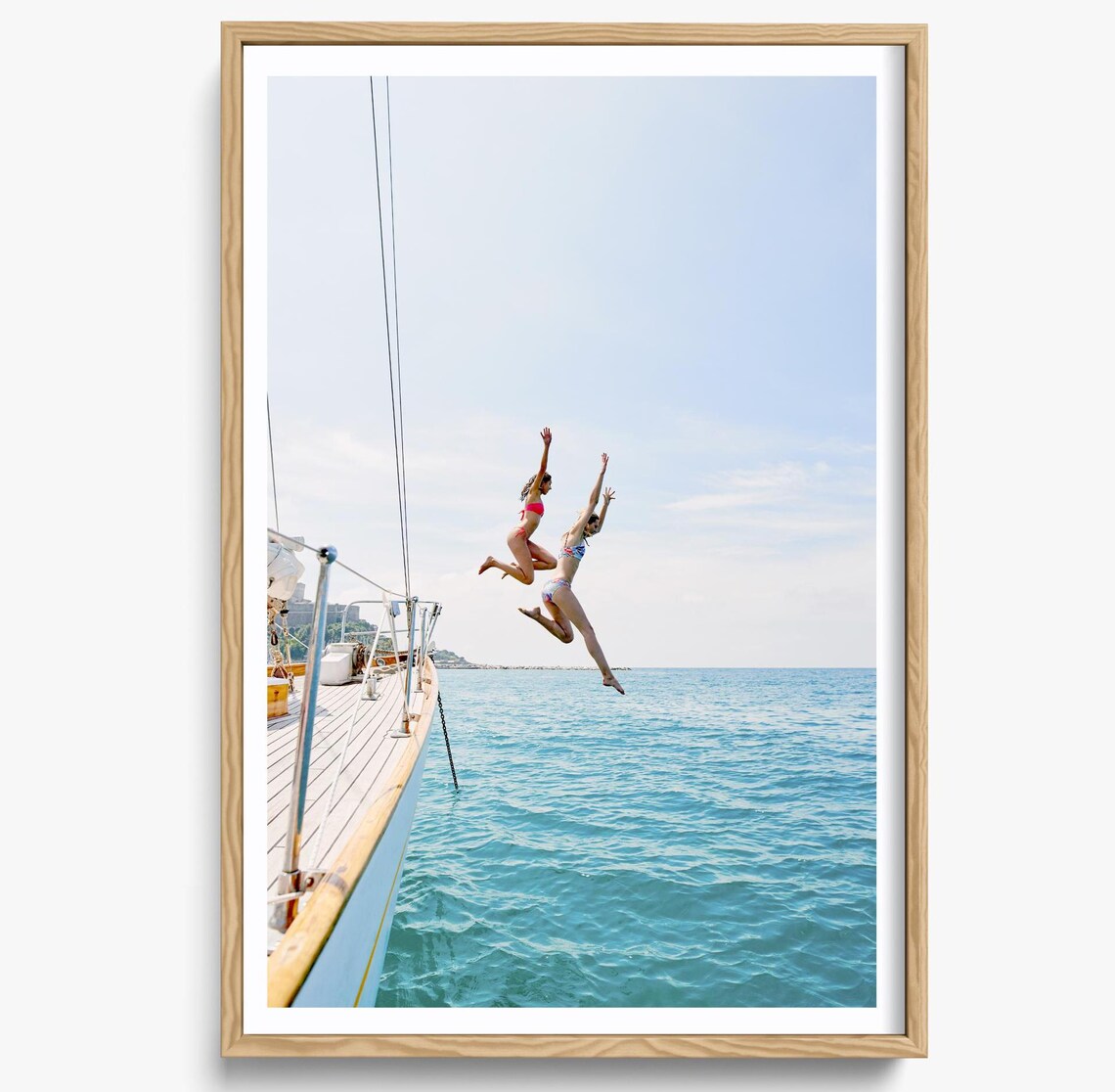 Blue Ocean Jump Sail Boat Yacht, Minimalist Art Print