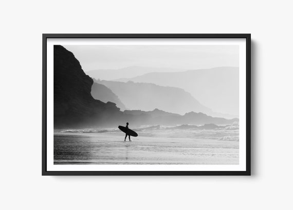 Black And White Surf Print, Minimalist Ocean Surf