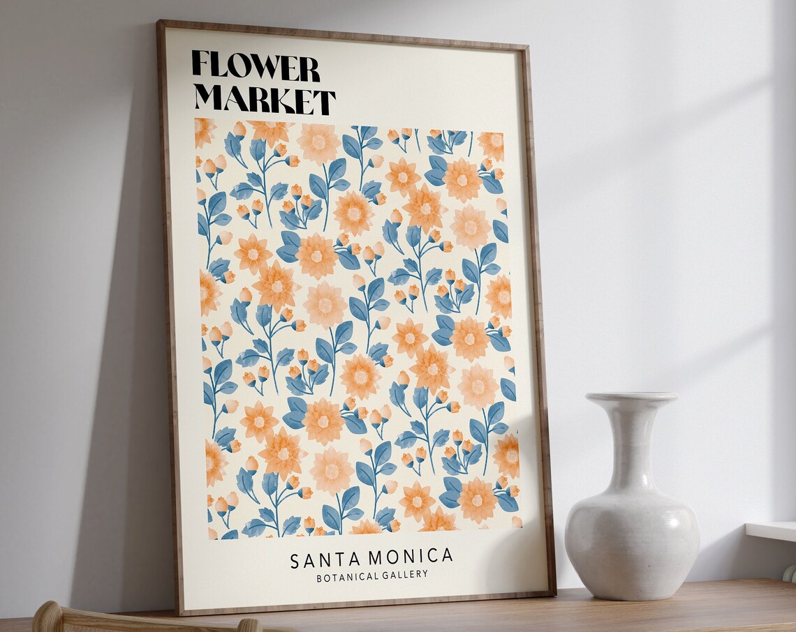 Flower Market Santa Monica Peach Blue Floral Botanical Gallery Poster