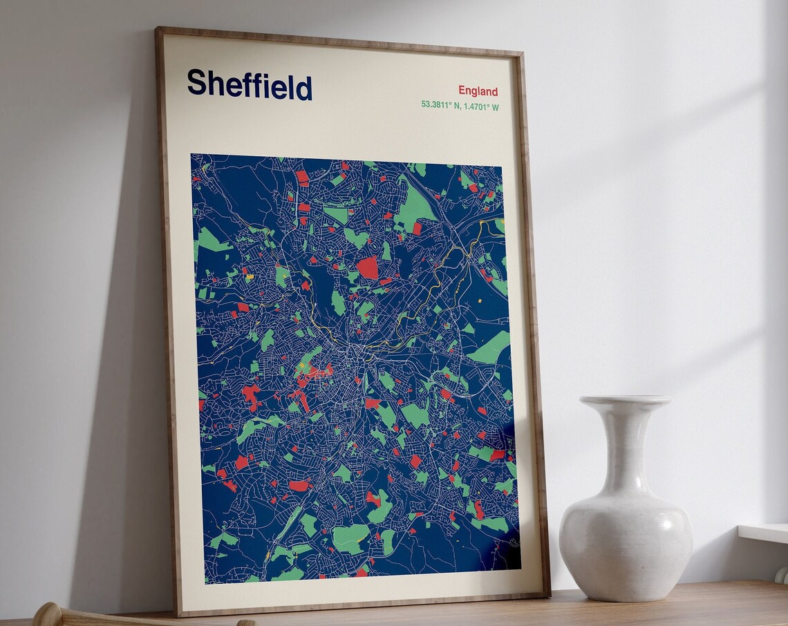 Sheffield Map Poster, Custom Map of Sheffield - Image 2