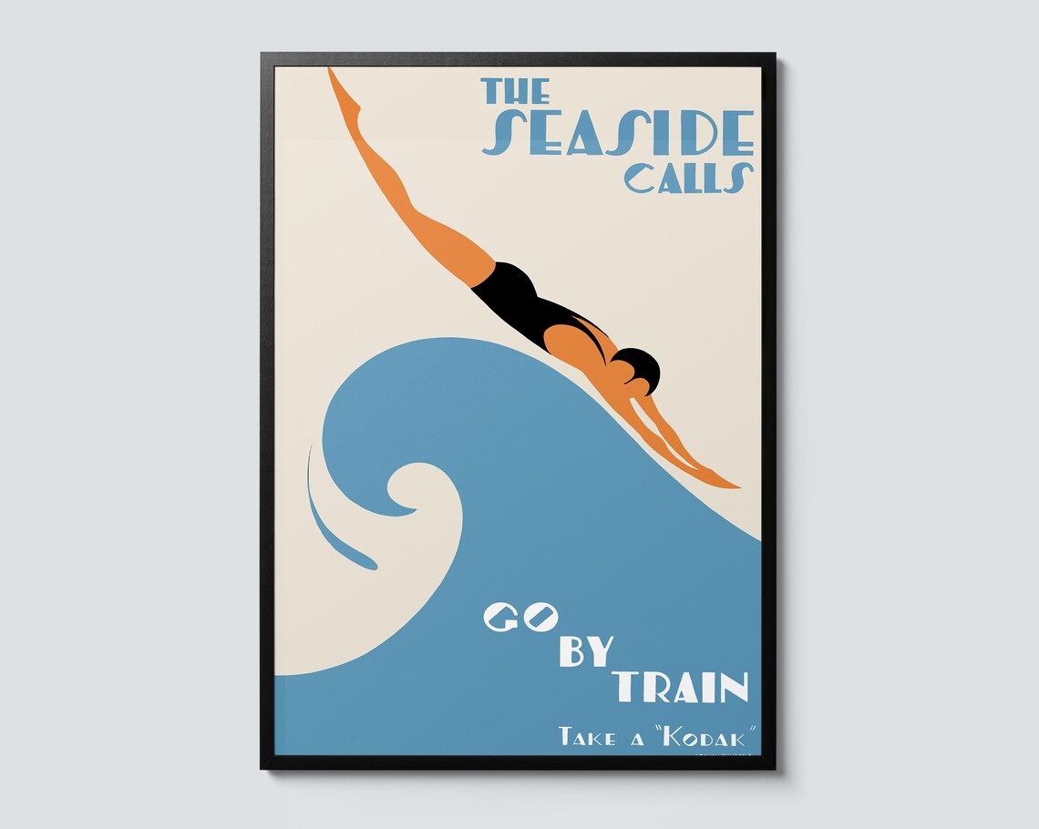 The Seaside Calls Vintage Swimmer Travel Advertisement Art Poster