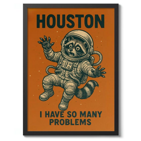Houston I Have So Many Problems Typographic Print Space Poster Funny Wall Art Decor Gift