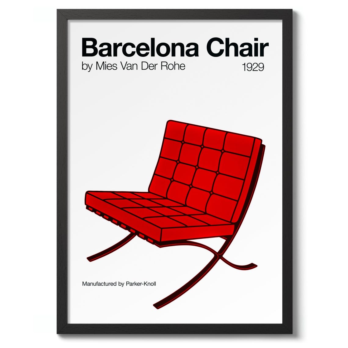 Barcelona Chair by Mies Van Der Rohe 1929 Red Midcentury Design Poster