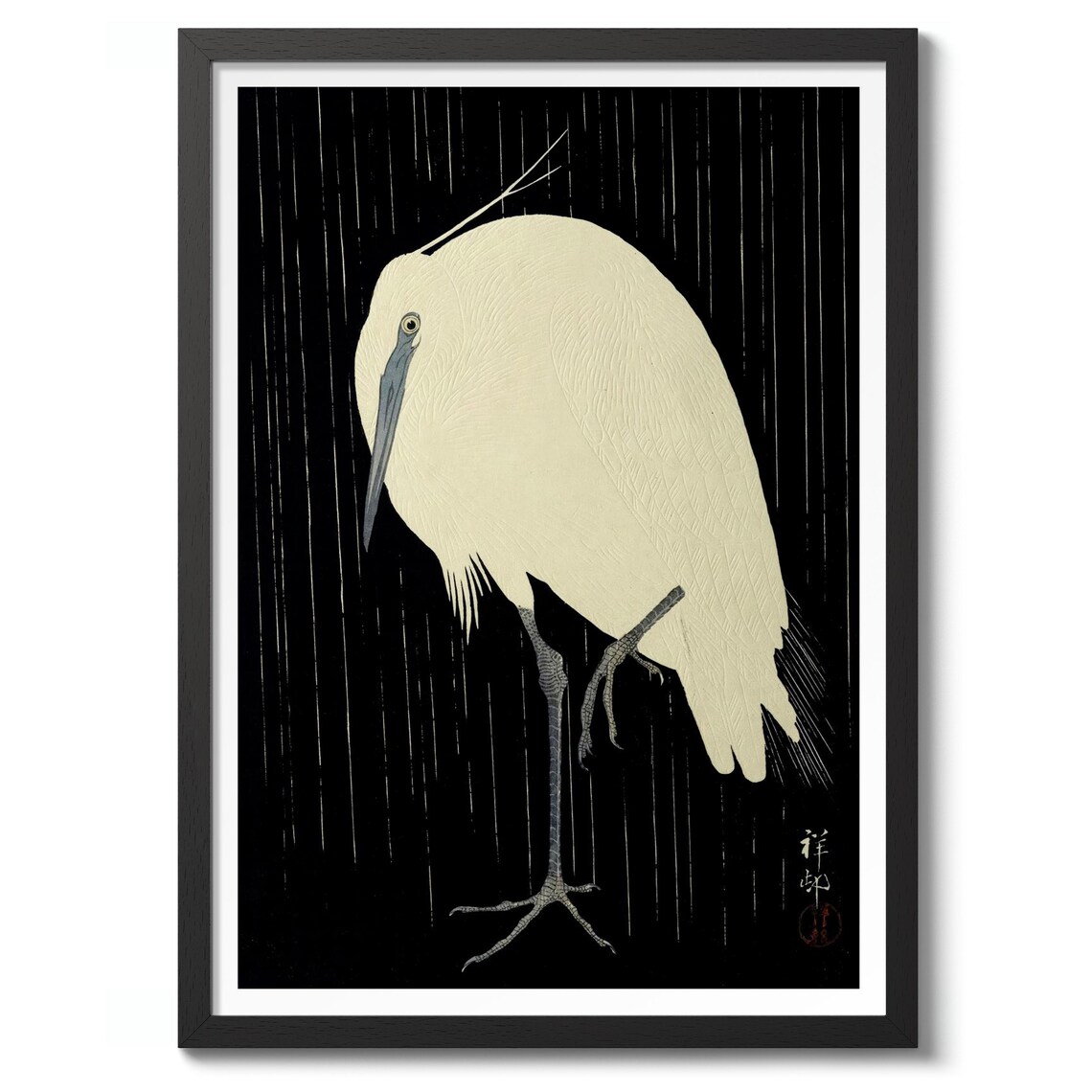 Egret In The Rain By Ohara Koson Japanese Woodblock Bird Poster