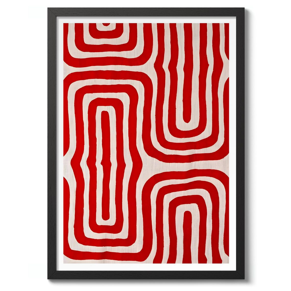 Bold Red White Maze Swirl Lines Modern Abstract Graphic Art Print