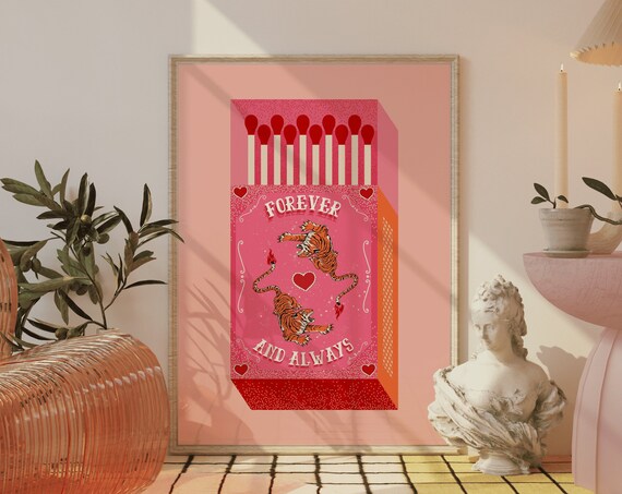 Retro Tiger Matchbox Print Forever And Always Vintage Art
