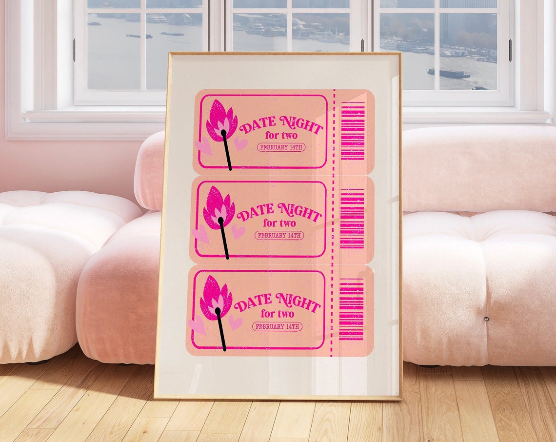 Date Night For Two Valentine Pink Matchbook Ticket Romance Wall Poster - Image 4