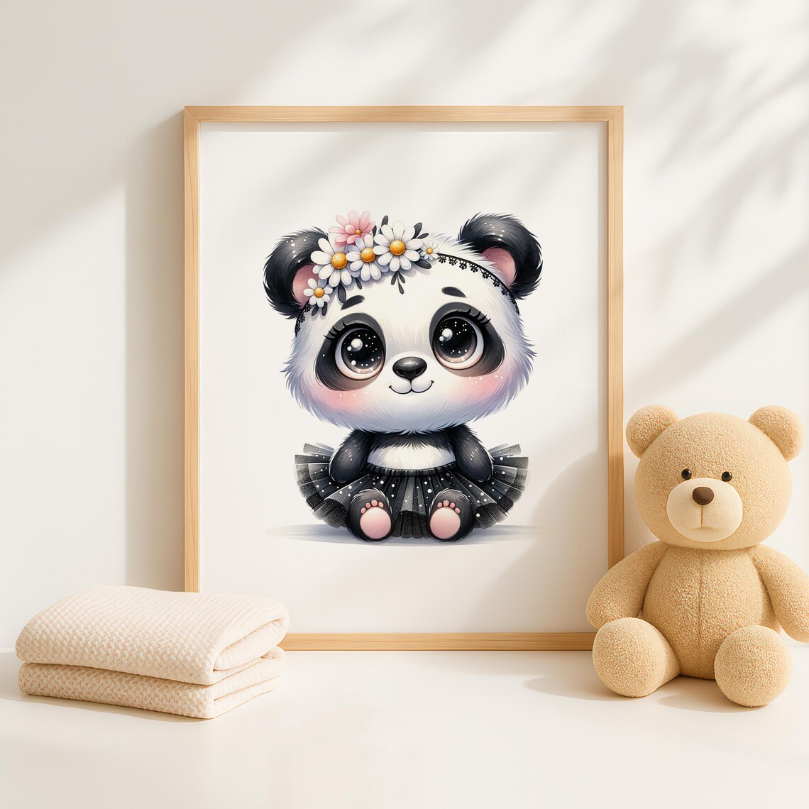 Cute Baby Panda In Black Polka Dot Tutu With Daisy Crown Nursery Art Poster - Image 4