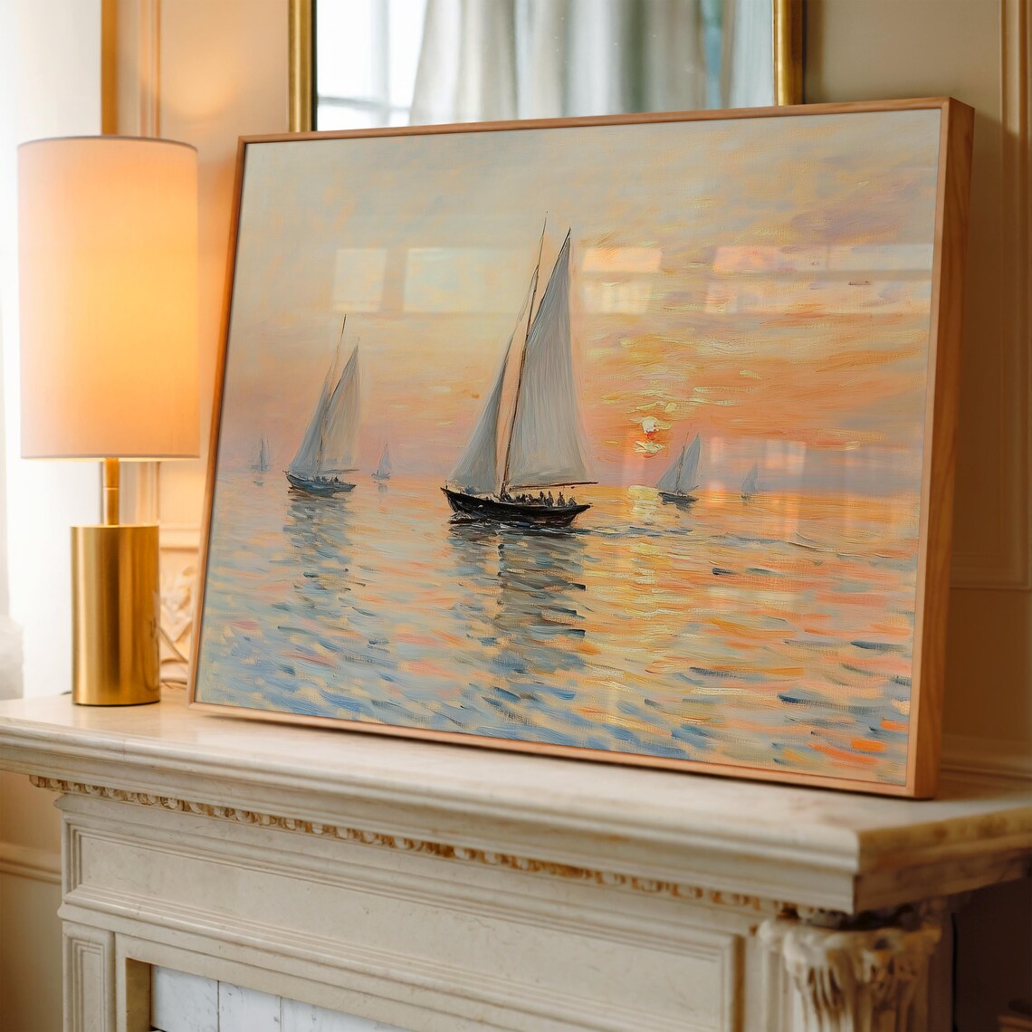 Sailing Boats at Sunset Impressionist Golden Seascape Poster - Image 3
