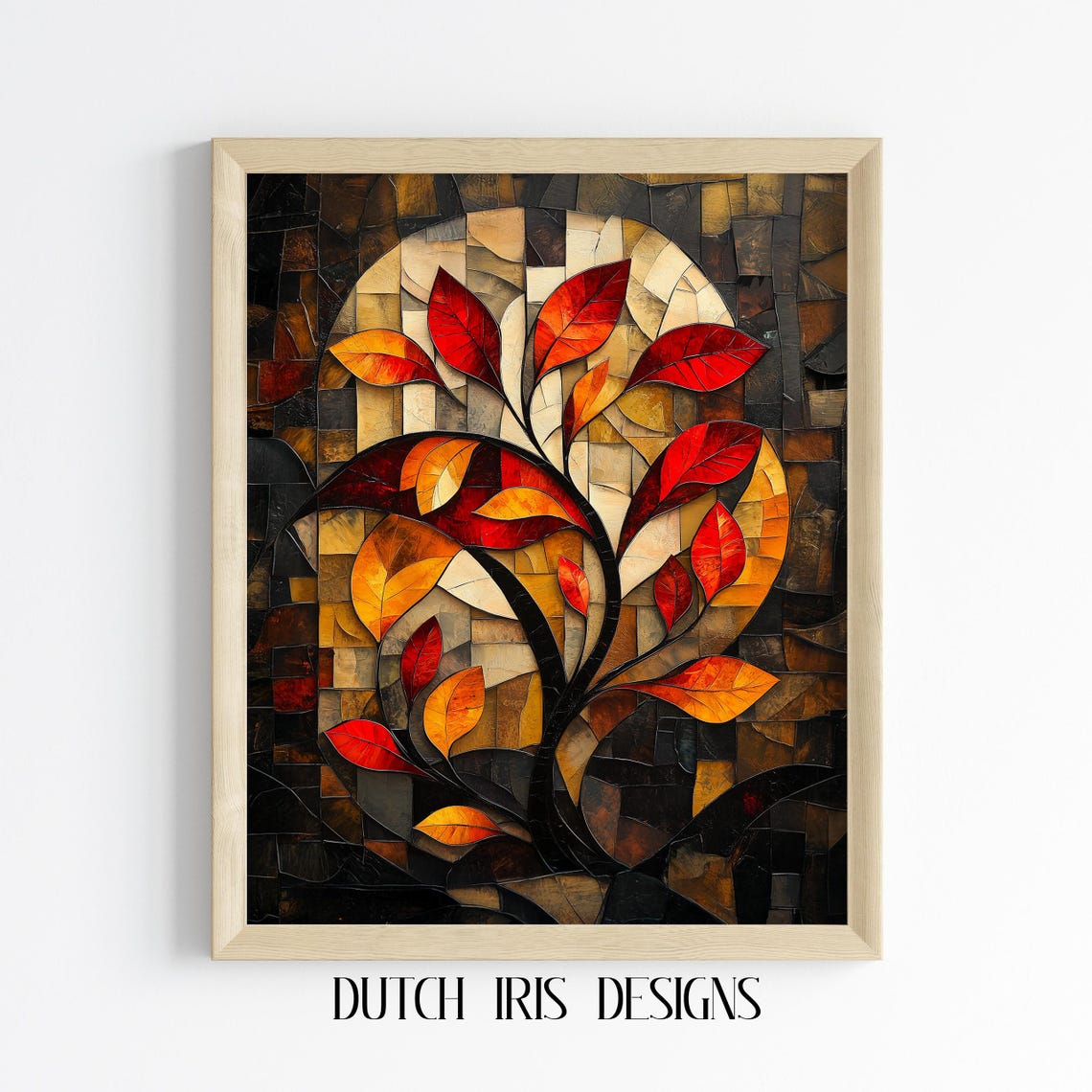Cubist Autumn Maple Leaves Mosaic Style Fall Foliage Art Poster