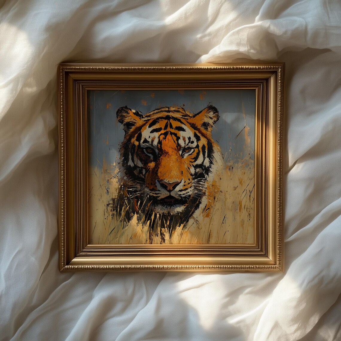 Majestic Tiger In Tall Golden Grass Dramatic Wildlife Portrait Poster - Image 2