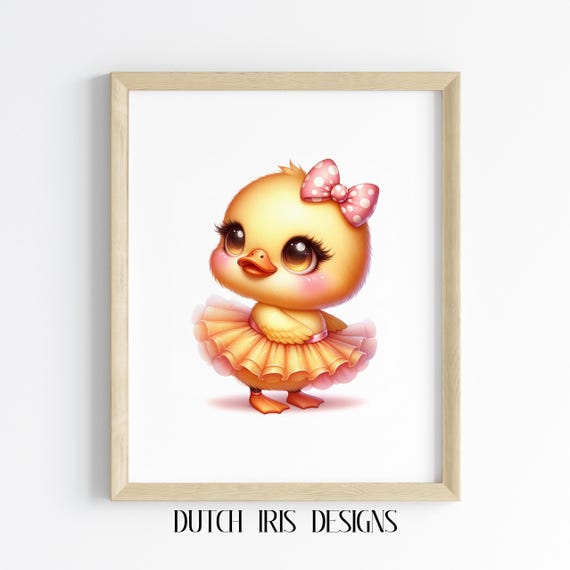 Cute Ballerina Baby Chick Print Adorable Nursery Wall Art Spring Decor Sweet Yellow In Tutu Kids Room 220