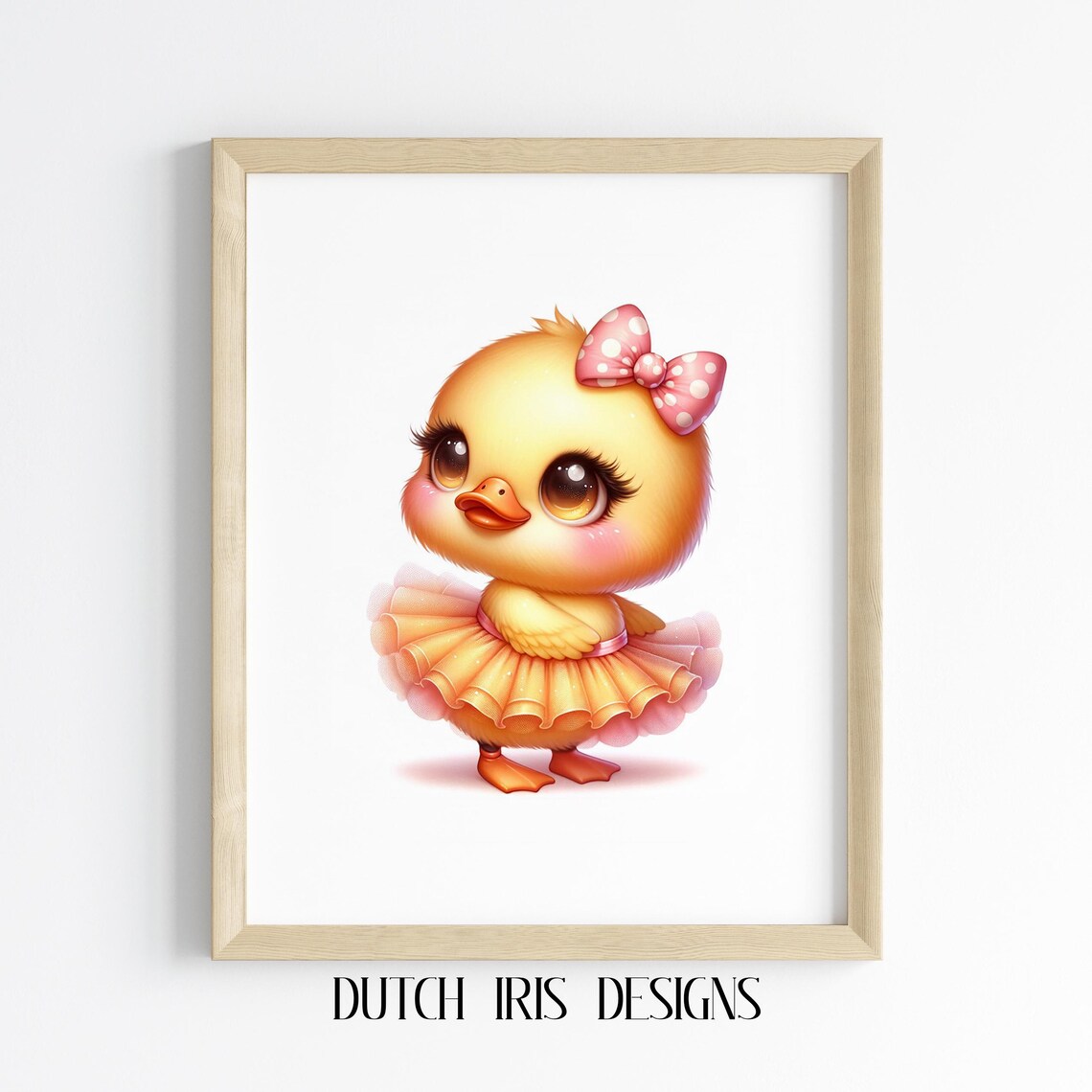 Cute Baby Chick In Yellow Tutu With Pink Polka Dot Bow Nursery Art Poster