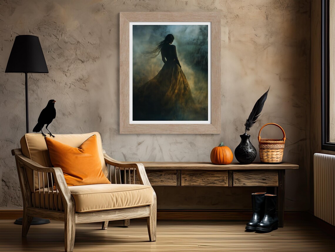 Ghostly Woman In Flowing Gown Haunting Misty Halloween Poster - Image 4